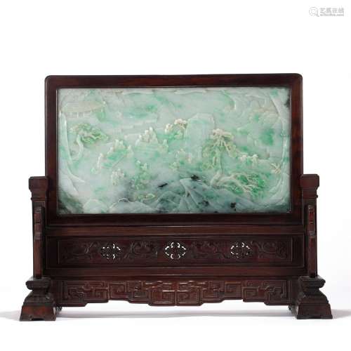 A CHINESE CARVED JADEITE TABLE SCREEN