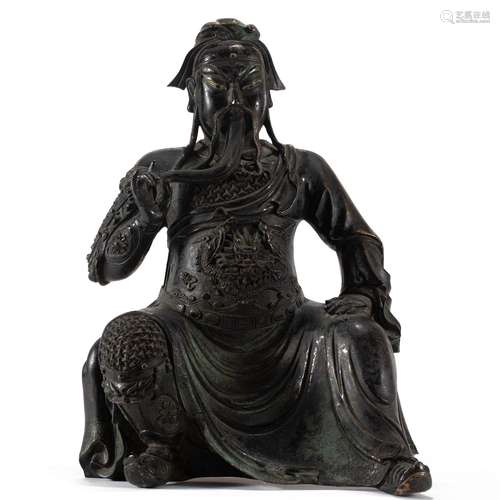 A CHINESE BRONZE FIGURE OF GUANDI