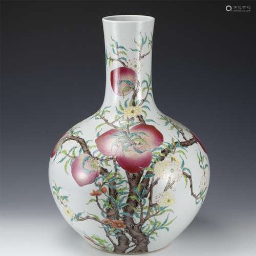 A CHINESE FAMILLE ROSE PEACHES GLOBULAR VASE