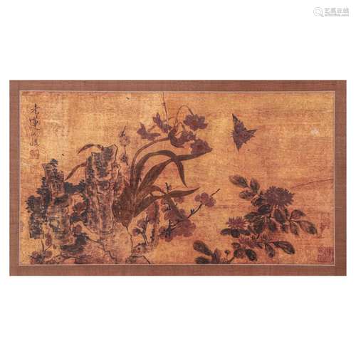 A CHINESE PAINTING OF GARDEN SCENERY