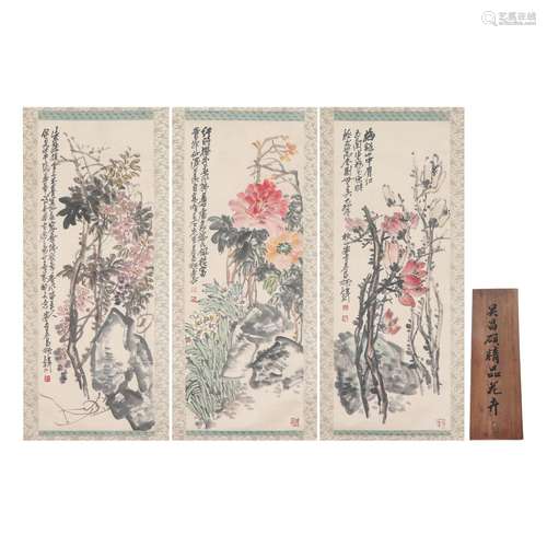 A SET OF CHINESE PAINTING OF FLOWERS