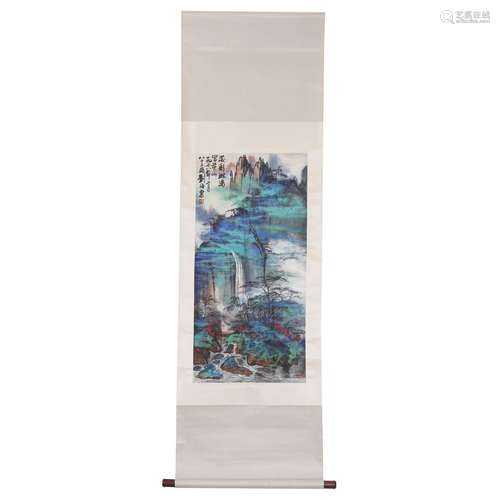 A SCROLL PAINTING OF MOUNTAINS LANDSCAPE,SIGNED LIU HAISU