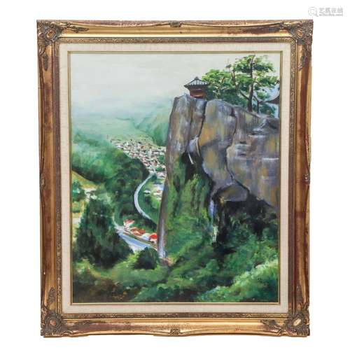 A CHINESE OIL PAINTING OF LANDSCAPE