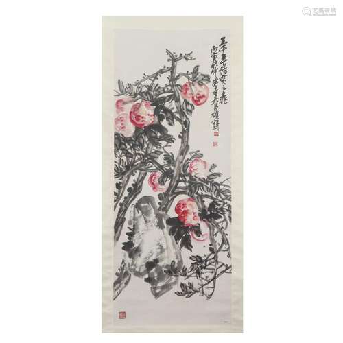 A CHINESE PAINTING OF LONGEVITY PEACHES