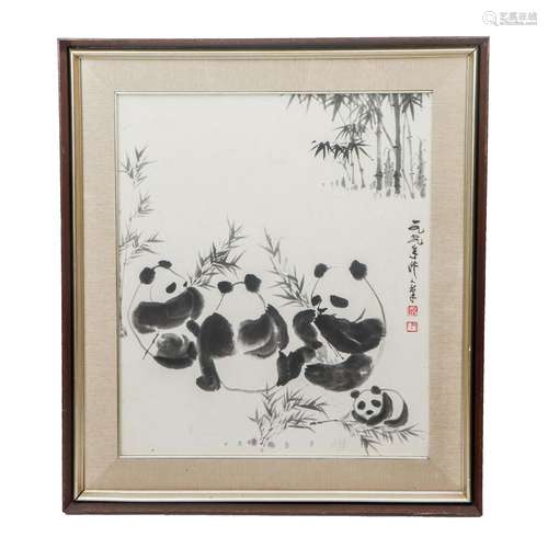 A CHINESE PAINTING OF PANDAS