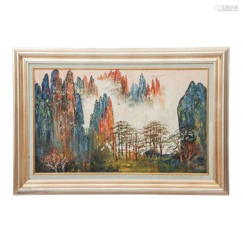 A CHINESE OIL PAINTING OF LANDSCAPE