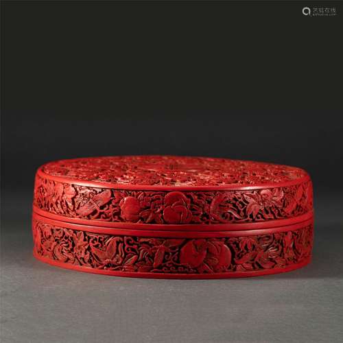 A CHINESE CARVED CINNARBAR LACQUER BOX