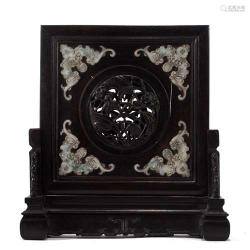 A CHINESE CARVED ROSEWOOD TABLE SCREEN