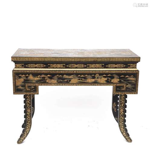 A CHINESE GOLD-PINATED LACQUER TABLE