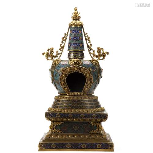 A CHINESE CLOISONNE ENAMEL STUPA