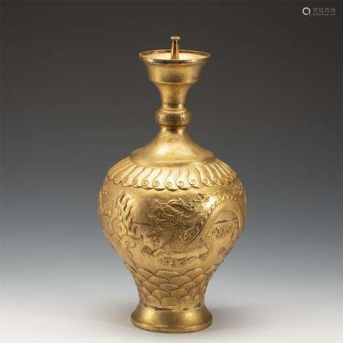 A CHINESE BRONZE-GILT CANDLE HOLDER