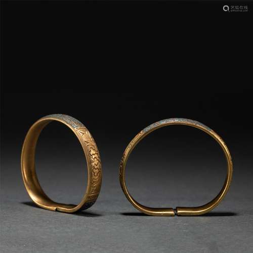 PAIR CHINESE BRONZE-GILT BANGLES