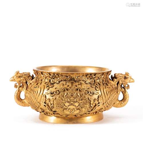 A CHINESE BRONZE-GILT CENSER