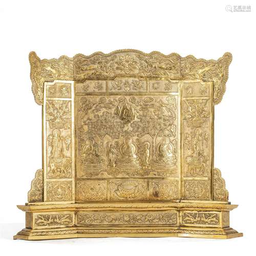 A BRONZE-GILT BUDDHIST STORY SCREEN