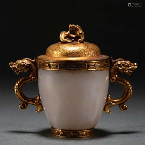 A CHINESE BRONZE-GILT AGATE CUP