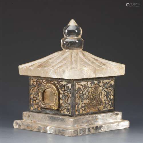 A GILT-SILVER MOUNTED ROCK CRYSTAL BUDDHA NICHE