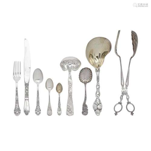 A GROUP OF AMERICAN COIN AND STERLING SILVER FLATWARE PIECES...