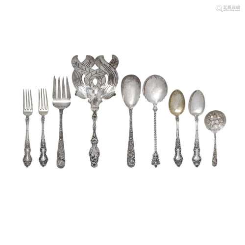A GROUP OF AMERICAN AND ENGLISH STERLING SILVER FLATWARE PIE...