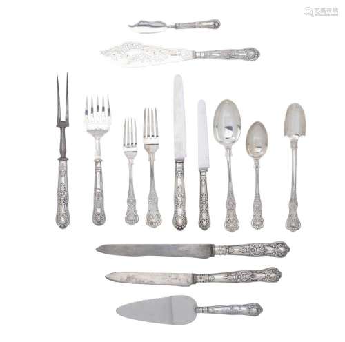 AN ENGLISH SILVER FLATWARE SERVICE FOR TWELVE by Josiah Will...