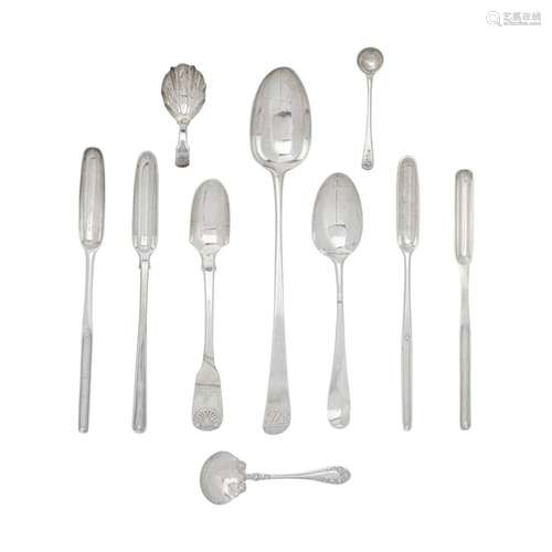 A GROUP OF ENGLISH SILVER SPOONS AND SCOOPS by various maker...