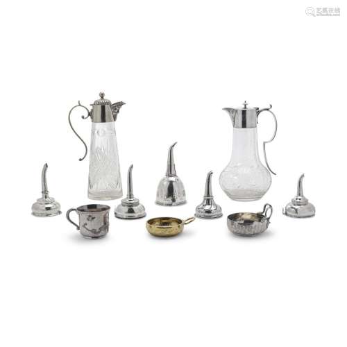 A GROUP OF ENGLISH SILVER WINE FUNNELS by various makers, 17...
