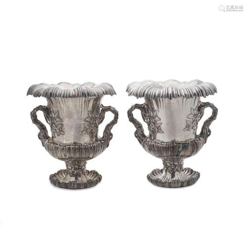 A PAIR OF SILVER-PLATED WINE COOLERS unmarked