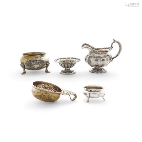 FIVE RUSSIAN 875 STANDARD SILVER AND GILT DINING ARTICLES by...