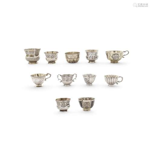 ELEVEN RUSSIAN 875 STANDARD SILVER SMALL FOOTED DRINKING CUP...
