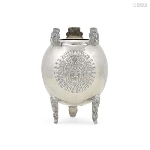 A MEXICAN STERLING SILVER AZTEC-STYLE INCISED FOOTED VASE pr...