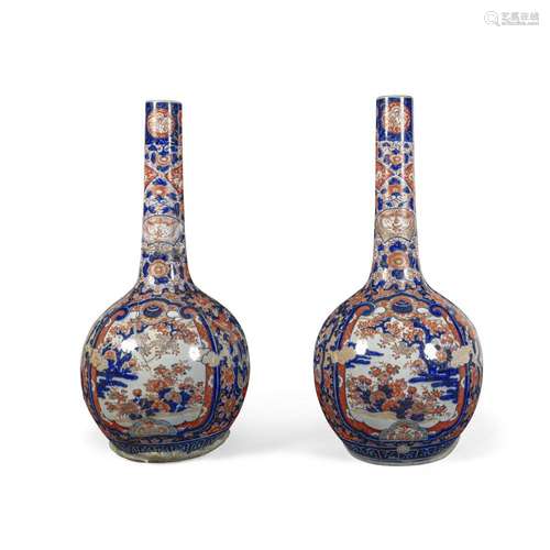 A PAIR OF JAPANESE IMARI PORCELAIN BOTTLE VASESCirca 1860