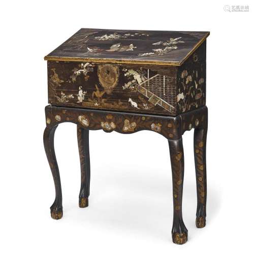 A CHINESE EXPORT MOTHER OF PEARL INLAY CHEST ON STAND19th ce...