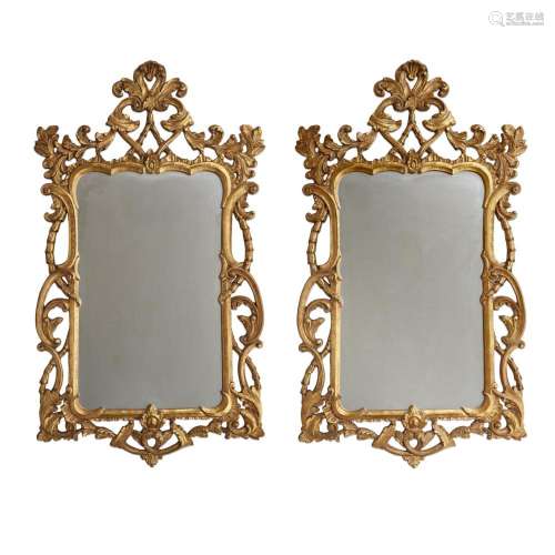A PAIR OF LOUIS XV STYLE GILTWOOD MIRRORS