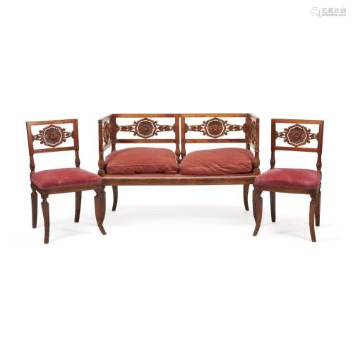 AN ITALIAN NEOCLASSICAL BEECH THREE-PIECE SALON SUITE19th ce...