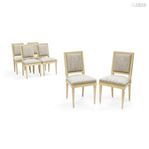 A SET OF SIX LOUIS XVI STYLE PAINTED DINING CHAIRSParish Had...