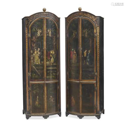 A PAIR OF CONTINENTAL GILT AND POLYCHROMED LACQUER CABINETS