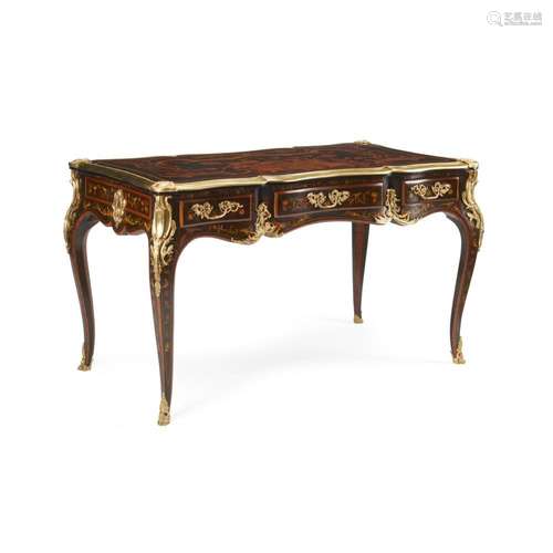 A LOUIS XVI STYLE GILT BRONZE MOUNTED MARQUETRY INLAID BUREA...