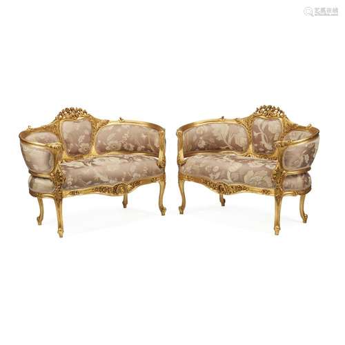 A PAIR OF LOUIS XV STYLE GILTWOOD SETTEES