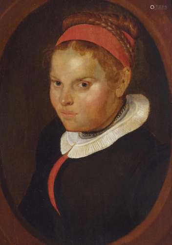 Dutch School (19th century) Head of a girl with a red bandea...