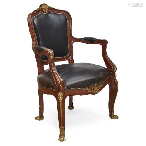 A CONTINENTAL ROCOCO STYLE BRONZE MOUNTED MAHOGANY FAUTEUIL2...