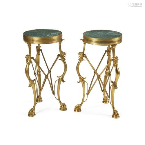 A PAIR OF NEOCLASSICAL STYLE MARBLE TOP AND GILT BRONZE GUÉR...
