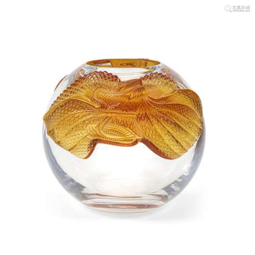 A LALIQUE CLEAR AND AMBER GLASS ERIMAKI VASE