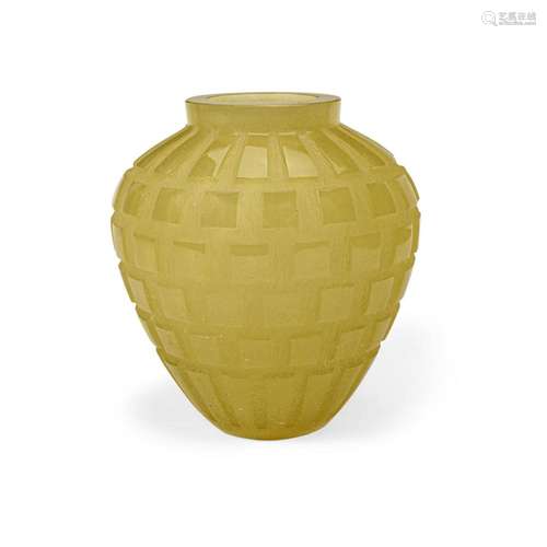 A DAUM NANCY ACID CUT YELLOW GLASS VASE Circa 1925