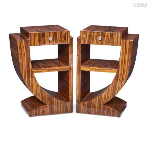 A PAIR OF ART DECO STYLE LACQUERED WOOD SIDE TABLES