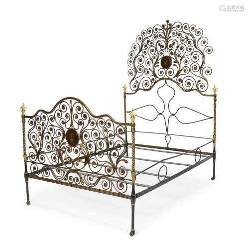 A WROUGHT IRON AND TOLE BEDLate 19th century