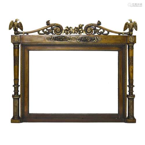 A NAPOLEON III STYLE STAINED AND GILTWOOD OVERMANTEL MIRRORL...