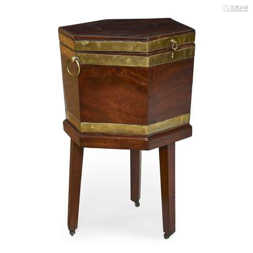 A GEORGE III BRASS BOUND MAHOGANY WINE COOLER ON STANDEarly ...