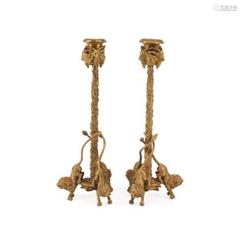 A PAIR OF NEOCLASSICAL STYLE GILT BRONZE CANDLESTICKS