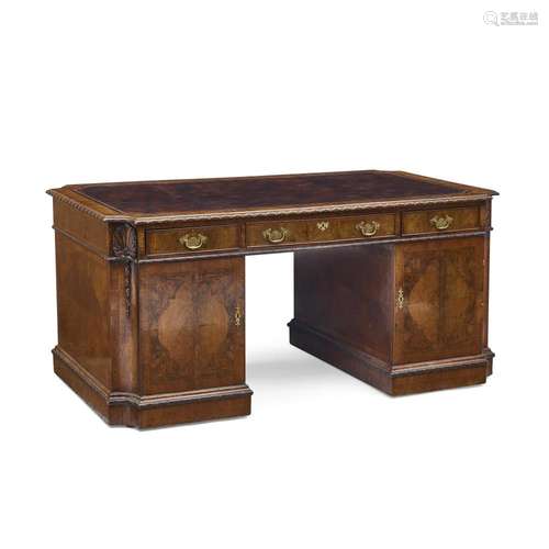 A GEORGE I/II LEATHER INSET WALNUT PARTNERS DESKSecond half ...