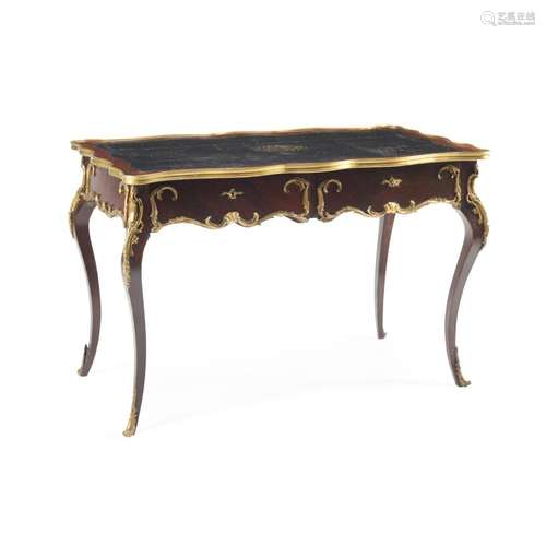 A LOUIS XV STYLE GILT BRONZE MOUNTED MAHOGANY BUREAU PLATEar...