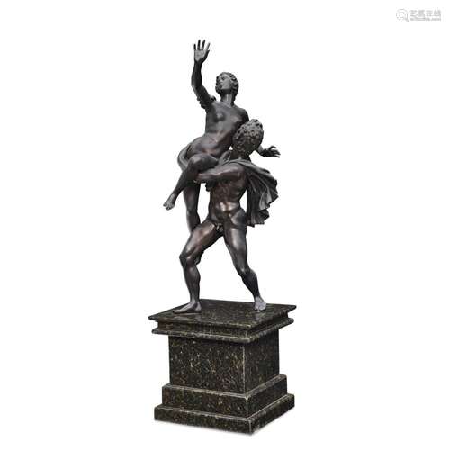 A LARGE PATINATED BRONZE FIGURAL GROUP OF THE ABDUCTION OF P...